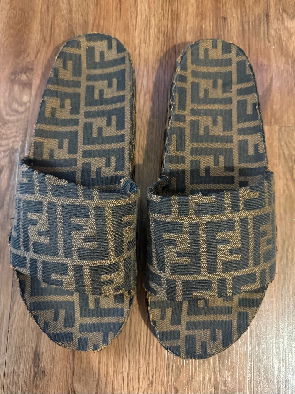 Handmade Custom Fendi FF Logo Slide Sandals in Brown and Black Size EU 46 Used